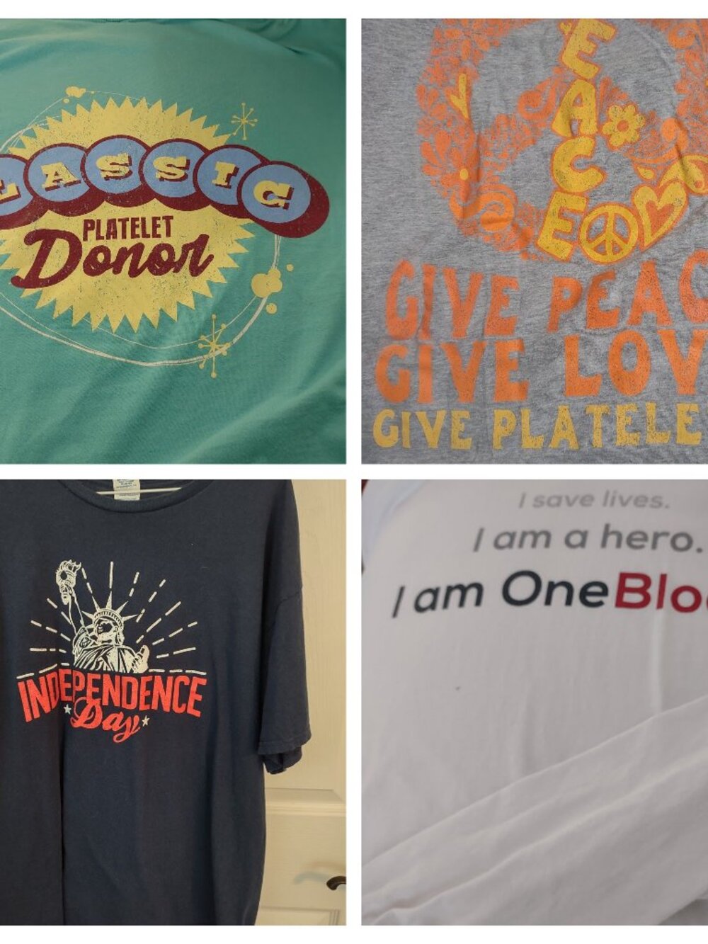 Lot of 4 Men's Size XL One Blood T Shirt Independence Day -Platelet - Peace